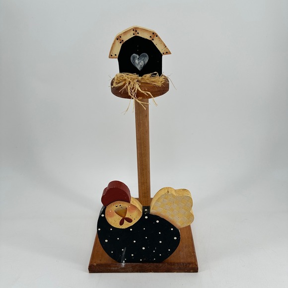 Other - Vintage Folk Art Wooden Paper Towel Holder Hen Chicken Birdhouse Rustic Country